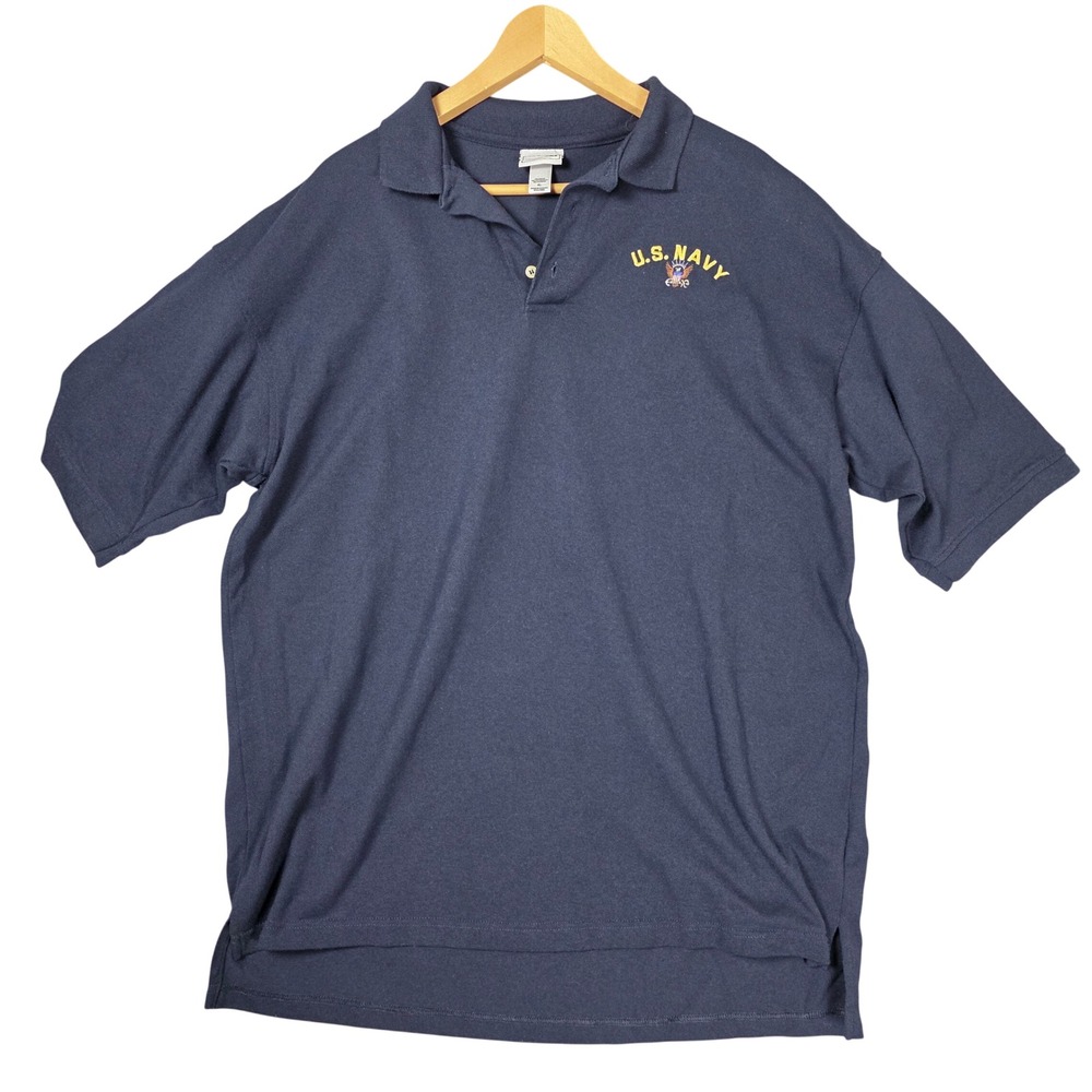Anvil US Navy Polo Shirt Mens XL Navy Blue 50/50 Cotton Short Sleeve Vintage